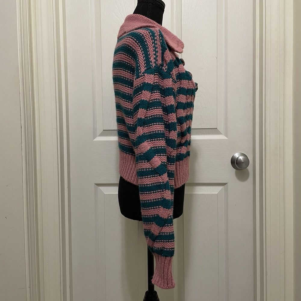 ZARA Striped Cable Knit Sweater Cropped Pink Teal Soft Women's Small S‎ Retro - Picture 9 of 9